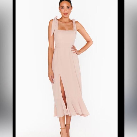 Show Me Your Mumu Square Neck Fitted Bodice Dress Size Small Blush Color Ties - Picture 1 of 7